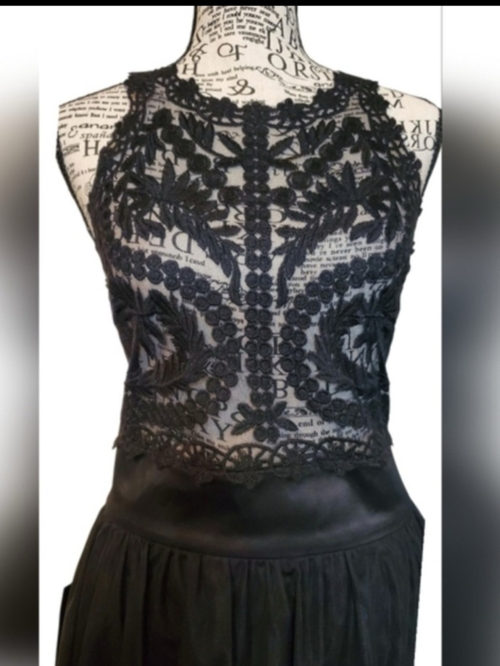 Bebe Black Crystal Bloom Embroider Tulle Lace Halter Dress goth witchy - Picture 5 of 7
